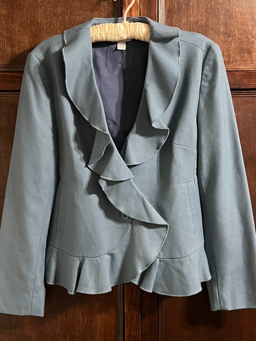 GARNET HILL WOOL RUFFLE TRIMMED BLAZER SIZE 10